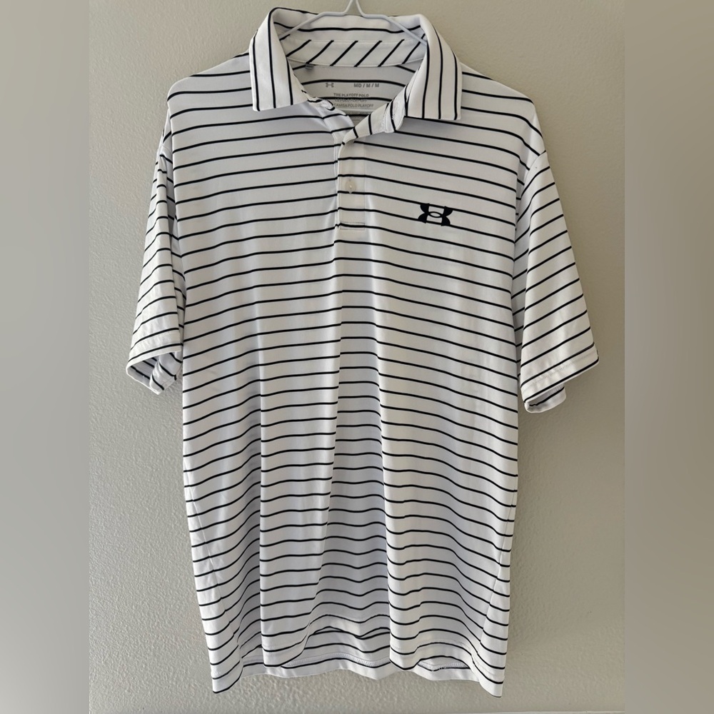 Under Armour Men's Playoff Polo Shirt - White with Black Stripes